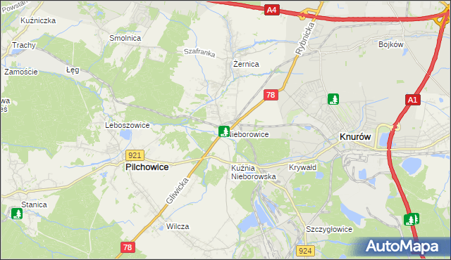 mapa Nieborowice, Nieborowice na mapie Targeo