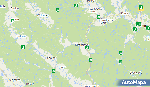 mapa Nieznajowa, Nieznajowa na mapie Targeo