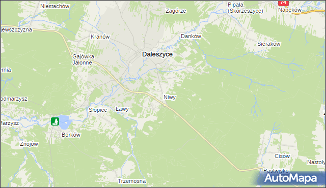 mapa Niwy gmina Daleszyce, Niwy gmina Daleszyce na mapie Targeo