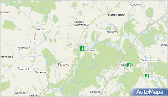 mapa Nosowo gmina Biesiekierz, Nosowo gmina Biesiekierz na mapie Targeo