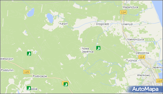 mapa Nowa Jasienica, Nowa Jasienica na mapie Targeo