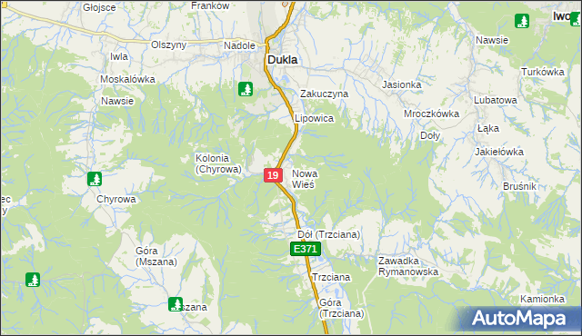 mapa Nowa Wieś gmina Dukla, Nowa Wieś gmina Dukla na mapie Targeo