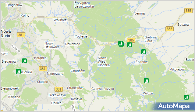 mapa Nowa Wieś Kłodzka, Nowa Wieś Kłodzka na mapie Targeo