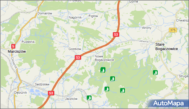 mapa Nowe Bogaczowice, Nowe Bogaczowice na mapie Targeo