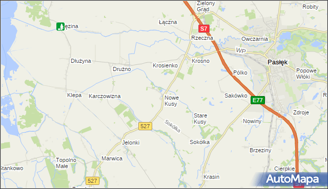 mapa Nowe Kusy, Nowe Kusy na mapie Targeo