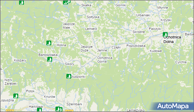 mapa Ochotnica Górna, Ochotnica Górna na mapie Targeo