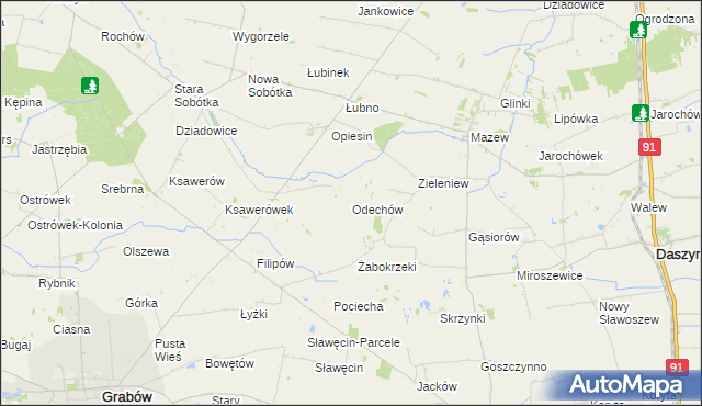 mapa Odechów gmina Grabów, Odechów gmina Grabów na mapie Targeo