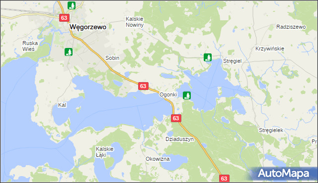 mapa Ogonki gmina Węgorzewo, Ogonki gmina Węgorzewo na mapie Targeo