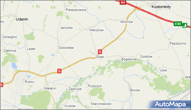 mapa Osiek gmina Kostomłoty, Osiek gmina Kostomłoty na mapie Targeo