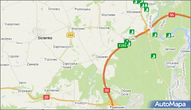 mapa Osówiec gmina Sicienko, Osówiec gmina Sicienko na mapie Targeo