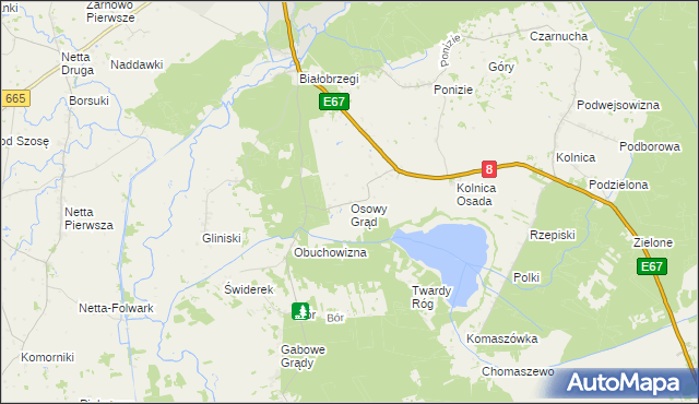 mapa Osowy Grąd, Osowy Grąd na mapie Targeo