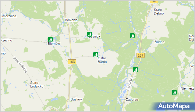 mapa Ostre Bardo gmina Połczyn-Zdrój, Ostre Bardo gmina Połczyn-Zdrój na mapie Targeo