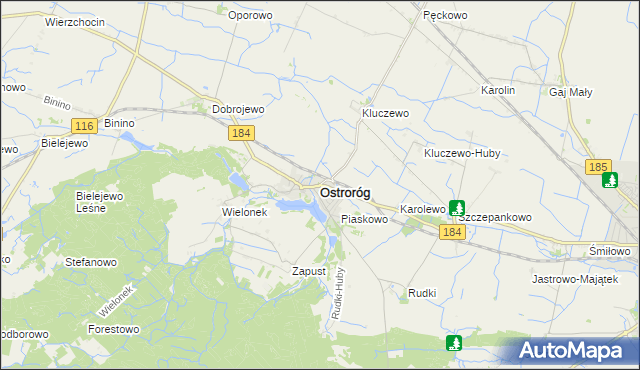 mapa Ostroróg powiat szamotulski, Ostroróg powiat szamotulski na mapie Targeo