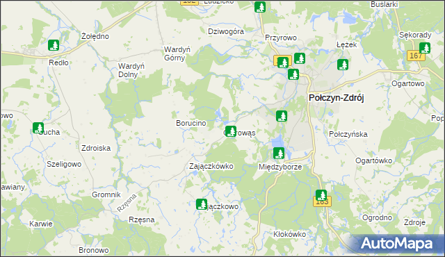 mapa Ostrowąs gmina Połczyn-Zdrój, Ostrowąs gmina Połczyn-Zdrój na mapie Targeo