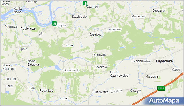 mapa Ostrówek gmina Dąbrówka, Ostrówek gmina Dąbrówka na mapie Targeo