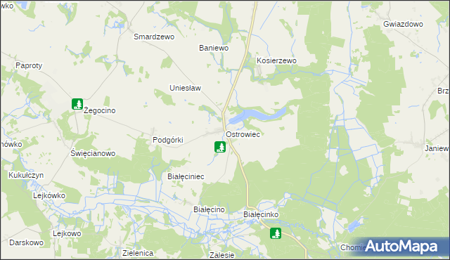 mapa Ostrowiec gmina Malechowo, Ostrowiec gmina Malechowo na mapie Targeo