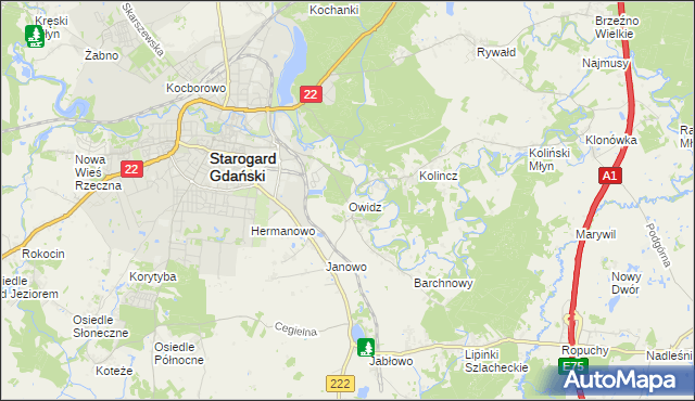 mapa Owidz, Owidz na mapie Targeo