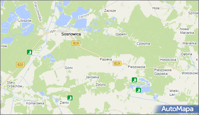 mapa Pasieka gmina Sosnowica, Pasieka gmina Sosnowica na mapie Targeo