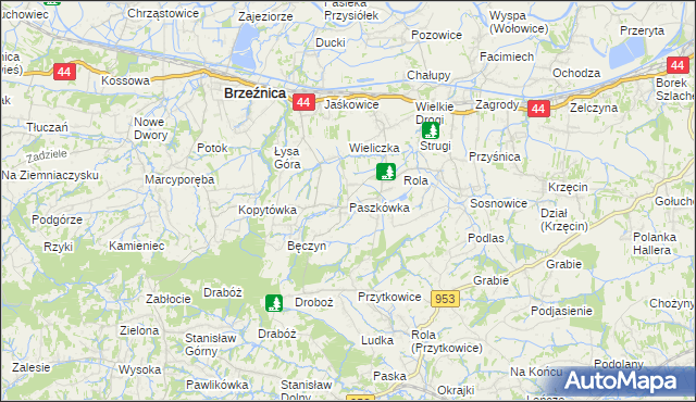 mapa Paszkówka gmina Brzeźnica, Paszkówka gmina Brzeźnica na mapie Targeo