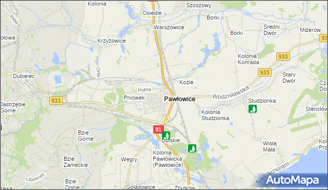 mapa Pawłowice powiat pszczyński, Pawłowice powiat pszczyński na mapie Targeo