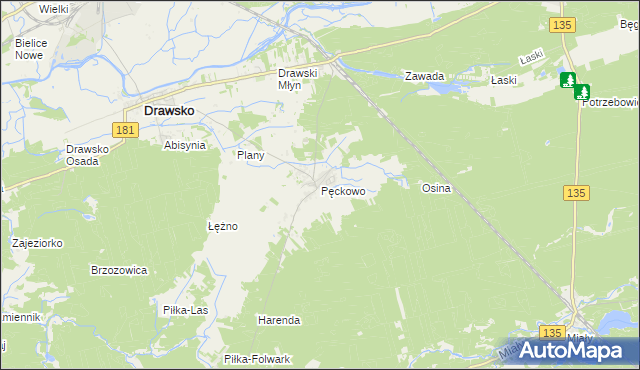 mapa Pęckowo gmina Drawsko, Pęckowo gmina Drawsko na mapie Targeo