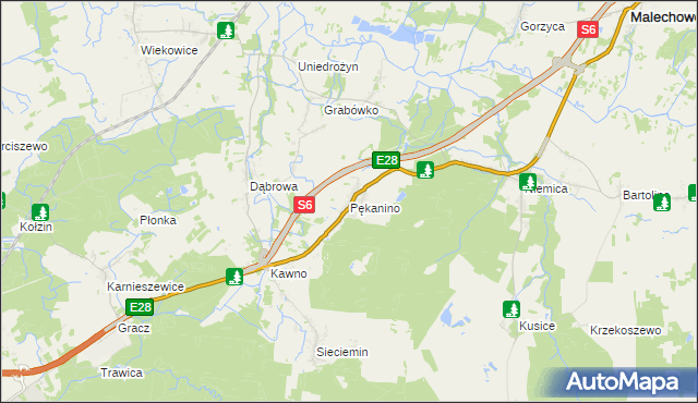 mapa Pękanino gmina Malechowo, Pękanino gmina Malechowo na mapie Targeo