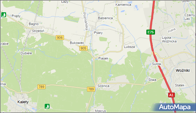 mapa Piasek gmina Woźniki, Piasek gmina Woźniki na mapie Targeo