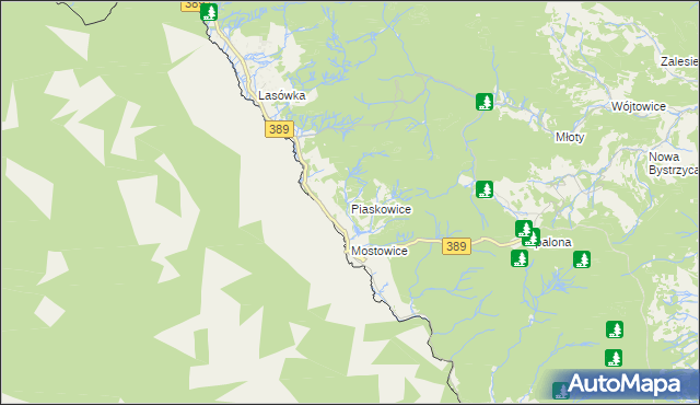 mapa Piaskowice gmina Bystrzyca Kłodzka, Piaskowice gmina Bystrzyca Kłodzka na mapie Targeo