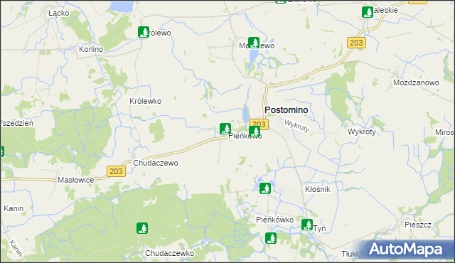 mapa Pieńkowo gmina Postomino, Pieńkowo gmina Postomino na mapie Targeo