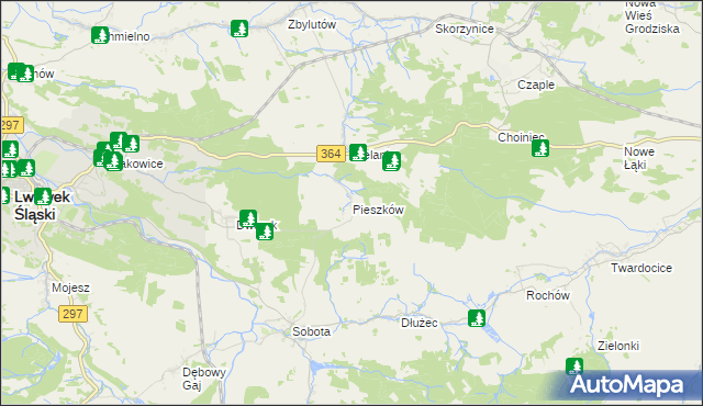 mapa Pieszków gmina Lwówek Śląski, Pieszków gmina Lwówek Śląski na mapie Targeo