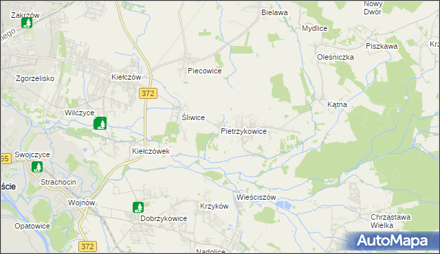 mapa Pietrzykowice gmina Długołęka, Pietrzykowice gmina Długołęka na mapie Targeo