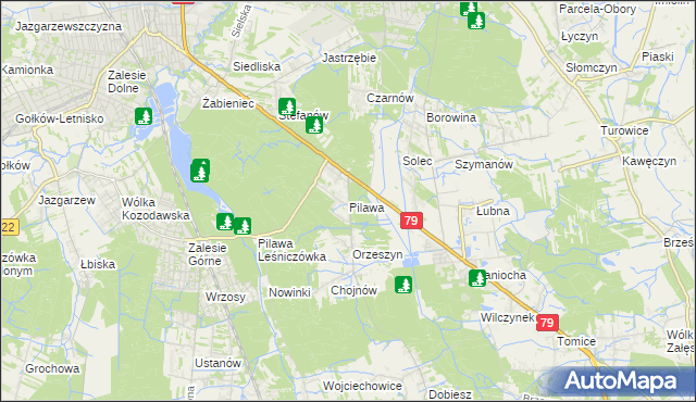 mapa Pilawa gmina Piaseczno, Pilawa gmina Piaseczno na mapie Targeo