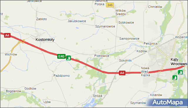 mapa Piotrowice gmina Kostomłoty, Piotrowice gmina Kostomłoty na mapie Targeo