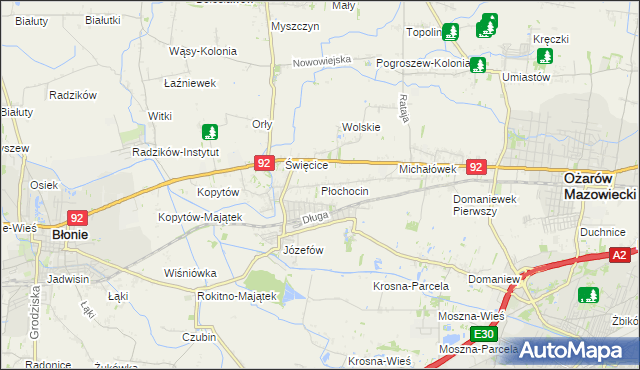 mapa Płochocin gmina Ożarów Mazowiecki, Płochocin gmina Ożarów Mazowiecki na mapie Targeo