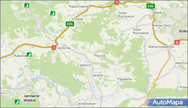 mapa Płonina gmina Bolków, Płonina gmina Bolków na mapie Targeo
