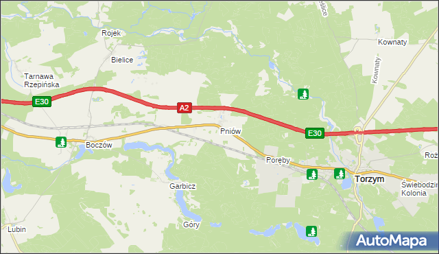 mapa Pniów gmina Torzym, Pniów gmina Torzym na mapie Targeo