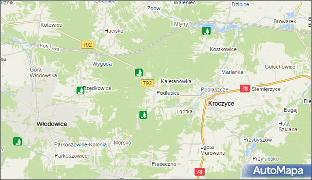 mapa Podlesice gmina Kroczyce, Podlesice gmina Kroczyce na mapie Targeo