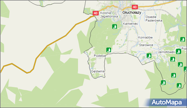 mapa Podlesie gmina Głuchołazy, Podlesie gmina Głuchołazy na mapie Targeo