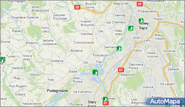mapa Podrzecze gmina Podegrodzie, Podrzecze gmina Podegrodzie na mapie Targeo