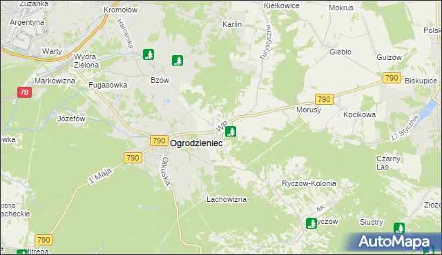 mapa Podzamcze gmina Ogrodzieniec, Podzamcze gmina Ogrodzieniec na mapie Targeo