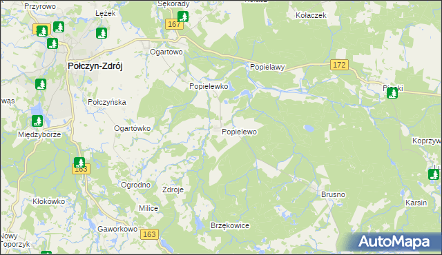 mapa Popielewo gmina Połczyn-Zdrój, Popielewo gmina Połczyn-Zdrój na mapie Targeo