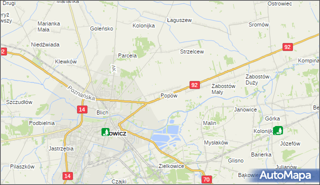mapa Popów gmina Łowicz, Popów gmina Łowicz na mapie Targeo