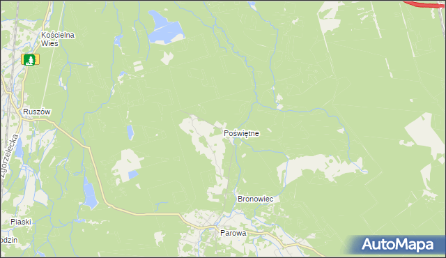 mapa Poświętne gmina Osiecznica, Poświętne gmina Osiecznica na mapie Targeo