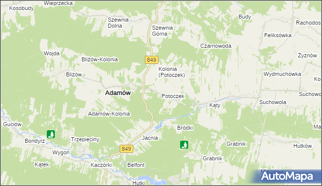 mapa Potoczek gmina Adamów, Potoczek gmina Adamów na mapie Targeo