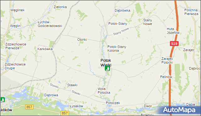 mapa Potok Wielki powiat janowski, Potok Wielki powiat janowski na mapie Targeo