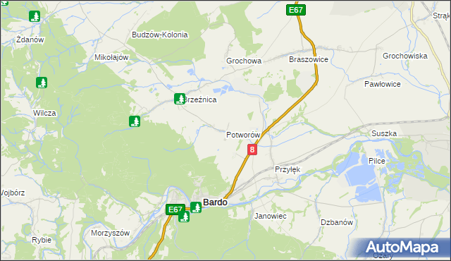 mapa Potworów gmina Bardo, Potworów gmina Bardo na mapie Targeo