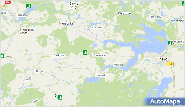 mapa Powalice gmina Ińsko, Powalice gmina Ińsko na mapie Targeo