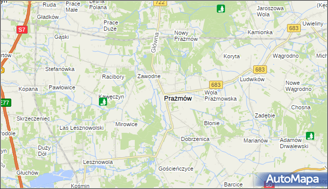 mapa Prażmów powiat piaseczyński, Prażmów powiat piaseczyński na mapie Targeo