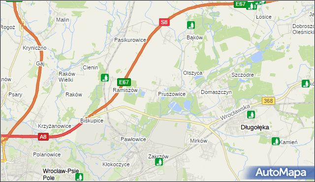 mapa Pruszowice, Pruszowice na mapie Targeo