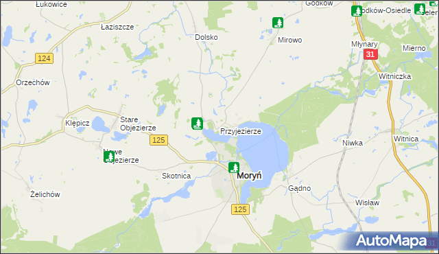 mapa Przyjezierze gmina Moryń, Przyjezierze gmina Moryń na mapie Targeo